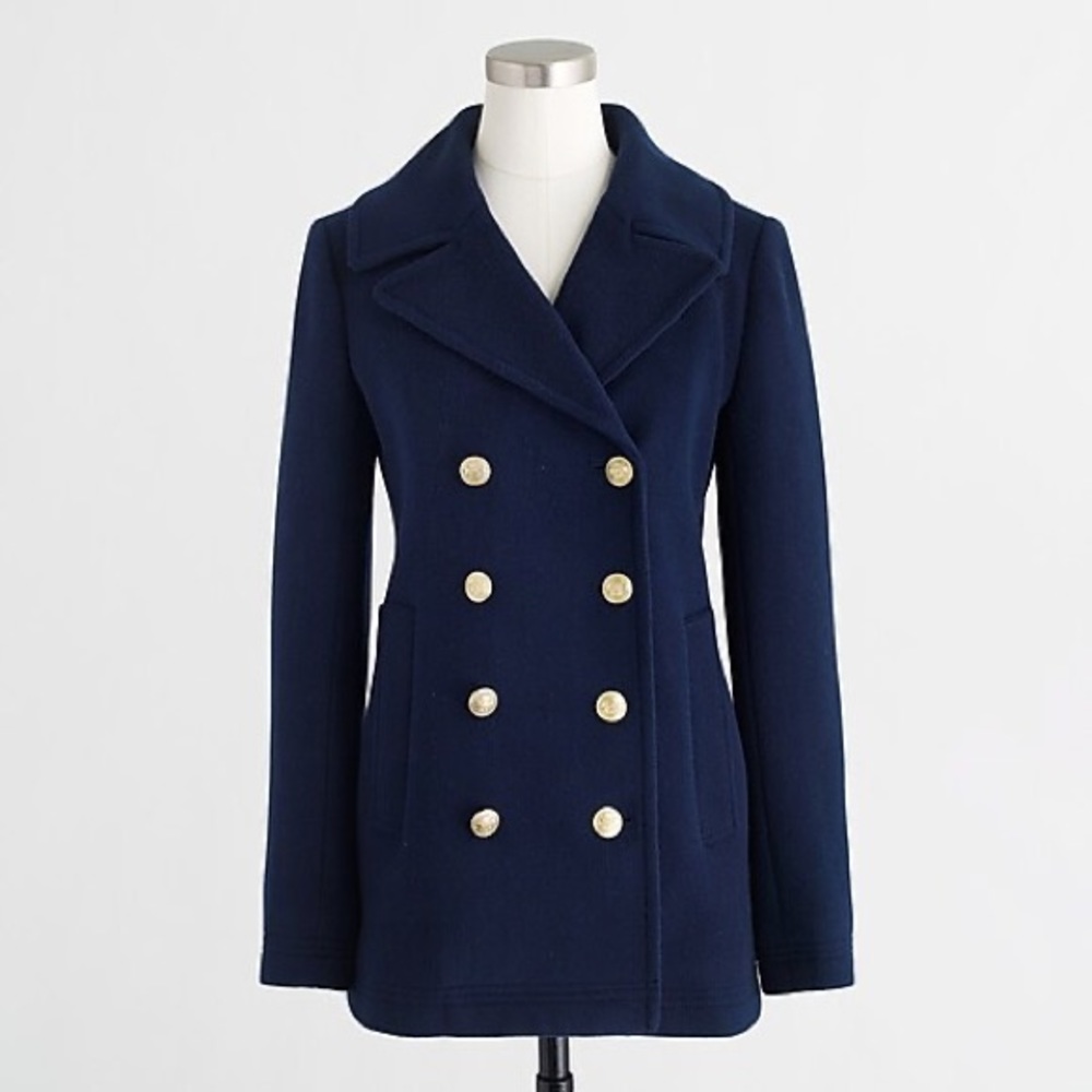 Navy J. Crew wool pea coat size 10